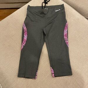 Fila Black Capri Leggings with Pink Leopard Panels